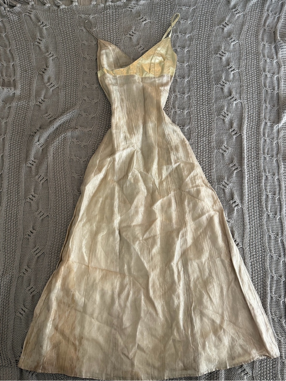 Satin Gold Maxi Slip Dress with Delicate Straps